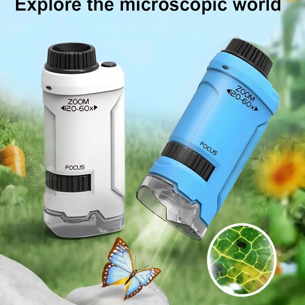 Blue Portable Zoom Microscope 120-60x